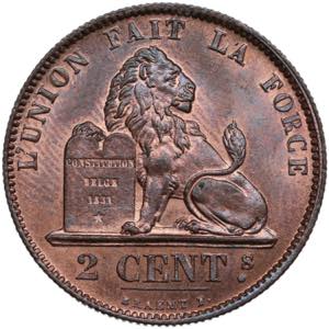 Belgium 2 Centimes 1875 - Leopold II ... 