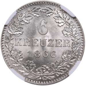 Germany, Frankfurt 6 Kreuzer 1866 - NGC MS ... 