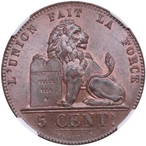 Belgium 5 Centimes 1856 - NGC MS 64 BN Only ... 
