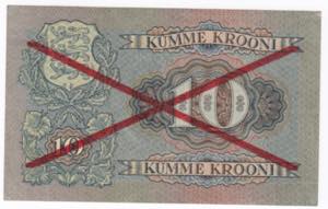 Estonia 10 Krooni 1928 - Specimen XF, holed.