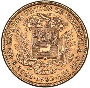 Venezuela 10 Bolivares 1930
3.24 g. XF+/AU