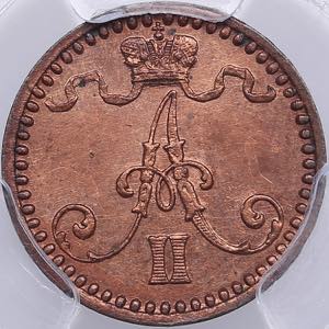 Russia, Finland 1 penni 1869/6 - PCGS UNC ... 