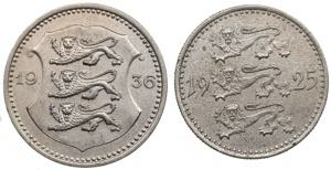 Estonia 10 marka 1925 & 50 senti 1936 ... 