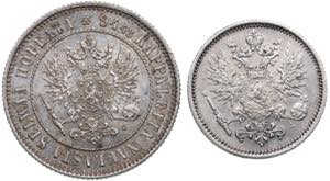 Russia, Finland 1 markka 1892 & 50 pennia ... 