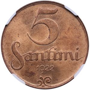 Latvia 5 santimi 1922 - ... 