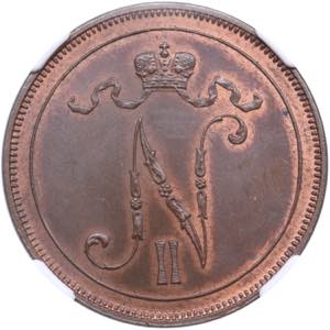 Russia, Finland 10 pennia 1895 - NGC MS 64 ... 