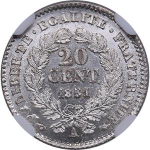 France 20 centimes 1851 A - NGC MS 63An ... 