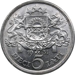 Latvia 5 lati 193124.95g. AU/AU Mint luster. ... 