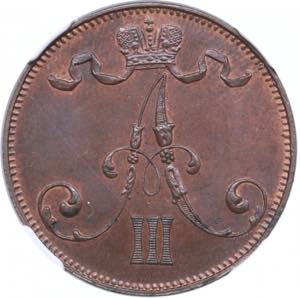 Russia, Finland 5 pennia 1892 - NGC MS 64 ... 