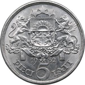Latvia 5 lati 193224.94g. XF/AU Mint luster. ... 