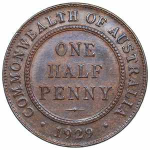 Australia 1/2 penny 1929 5.65g. AU/AU