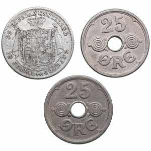 Lot of coins: Denmark (3) 25 ore 1924, 1929; ... 