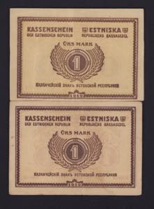 Estonia 1 mark 1919 (2) Various condition. ... 