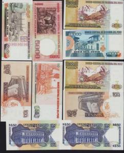 Lot of World paper money: Peru, Uruguay (10) ... 
