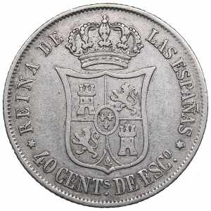 Spain 40 Centimos de Escudo 1868 - Isabel II ... 
