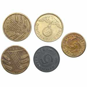 Lot of coins: Germany (5) 5 reichspfenning ... 