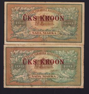 Estonia 1 kroon - 100 marka 1923 (2) Various ... 