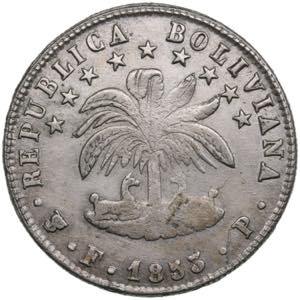 Bolivia 4 Soles 1853 13.71g. VF/XF-