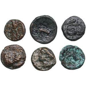 Greek Æ coins 12-15mm (6) Various condition.