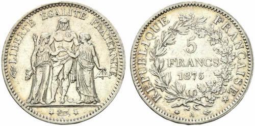 France. 5 francs 1875 A Ag.24,88g ... 