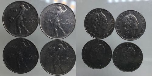 Lotto 50 lire 1958 (4 monete) ... 