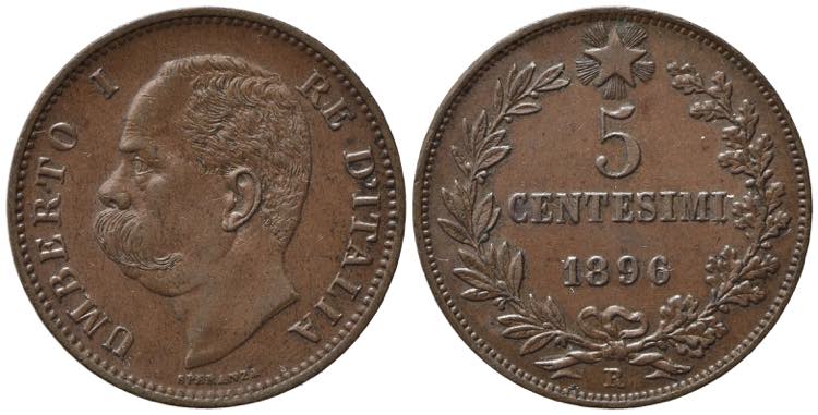 Umberto I (1878-1900). 5 centesimi ... 