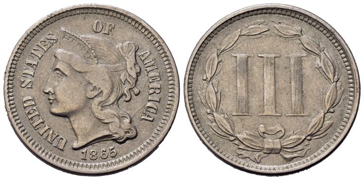 STATI UNITI. Nickel 3 Cents 1865. ... 