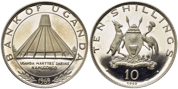 UGANDA. 10 Shillings 1969. Ag. ... 
