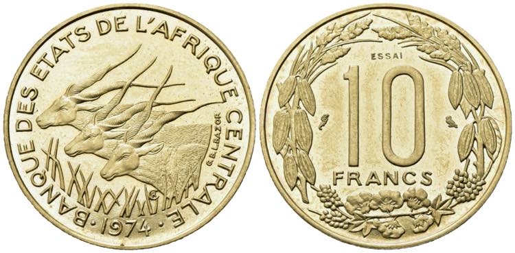 AFRICA CENTRALE. 10 Francs 1974 ... 