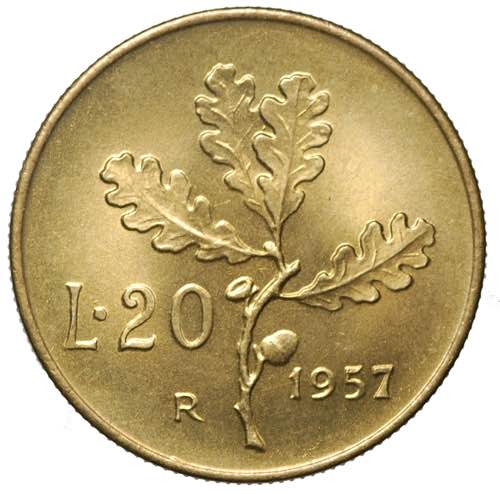 20 lire 1957 var. 7 della data con ... 