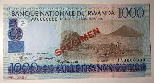 Rwanda. 1000 Francs 1998 SPECIMEN ... 