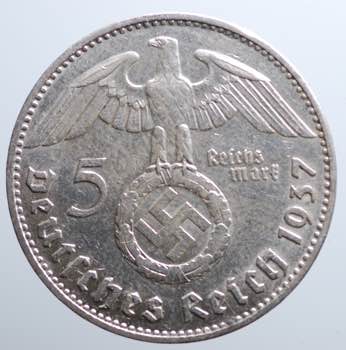 Germania. 5 Reichsmark 1937 J. Ag ... 