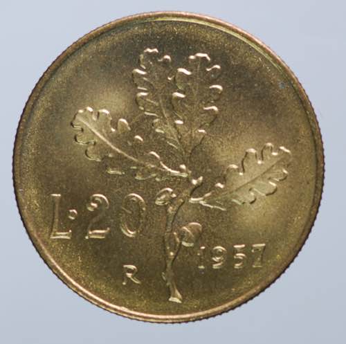 REPUBBLICA ITALIANA. 20 lire 1957 ... 