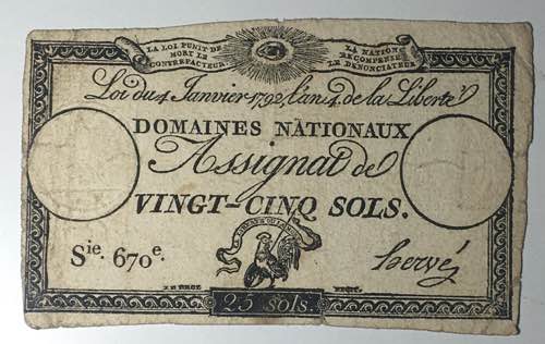 Francia. Assignat 25 Sols 1792.