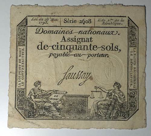 Francia. Assignat 50 Sols 1793.
