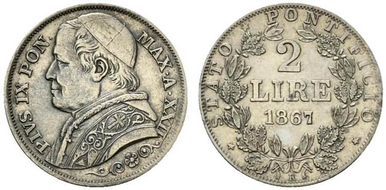 ROMA. Pio IX (1846-1878). 2 lire ... 