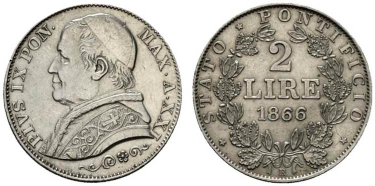 ROMA. Pio IX (1846-1878) 2 lire ... 