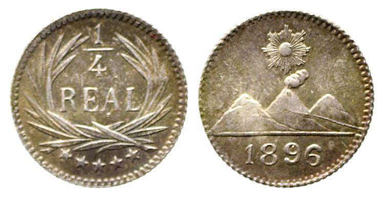 GUATEMALA. 1/4 real 1896. Ag (0,80 ... 