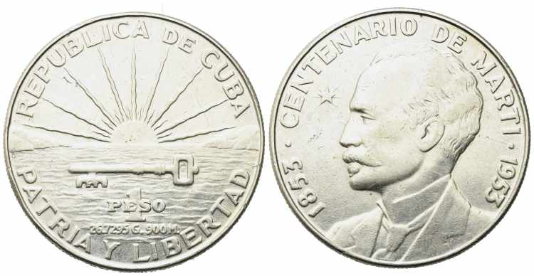 CUBA. 1 Peso 1953 Jose Marti Ag. ... 