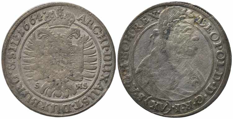 AUSTRIA. 15 Kreuzer 1664. Ag (5,76 ... 