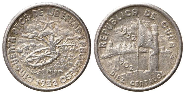 CUBA. 10 Centavos 1952. Ag (2,47 ... 