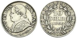 Pio IX. 10 soldi 1866 XXI Ag.2,5g BB