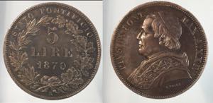 Pio IX. 5 lire 1870 Roma. Ag.25g  SPL patina ... 