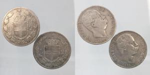 Umberto I. Lotto due monete da 2 lire 1882 e ... 
