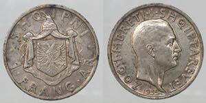 Albania. Amet Zogu 1 franga ar 1935 Roma Ag. ... 