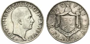 Albania. Amet Zogu 2 franga ari 1935 Roma ... 