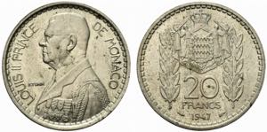 Monaco. 20 francs 1947 Coppernickel