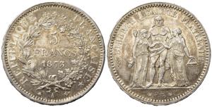 FRANCIA. 5 Francs 1873 A. Ag. SPL
