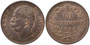 Umberto I (1878-1900). 10 centesimi 1893 BI ... 