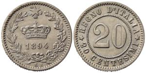 UMBERTO I (1878-1900). 20 centesimi 1894 KB. ... 
